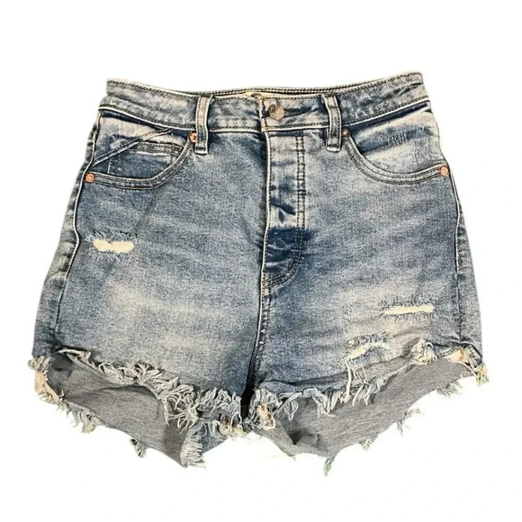 We The Free People CRVY High Rise Shorts Women's 26 Raw Hem Denim Stretch Used - Picture 1 of 7